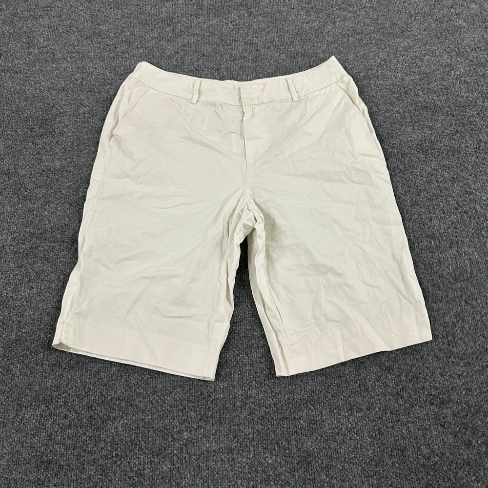 Chaps Shorts Womens Size 12 Beige Cotton Chino Casual Flat Front Stained